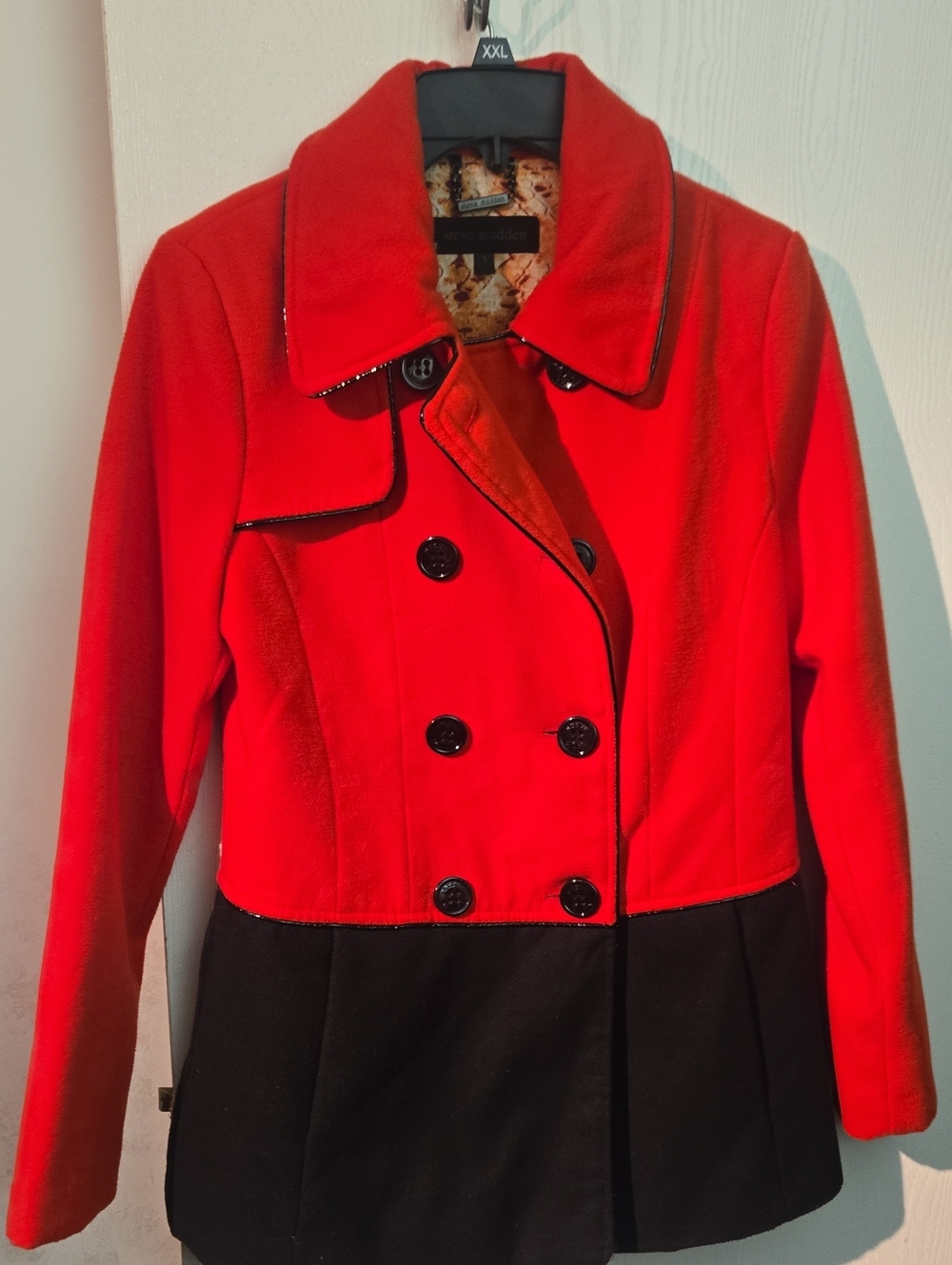 Steve Madden Red and Black Double-Breasted Peacoat